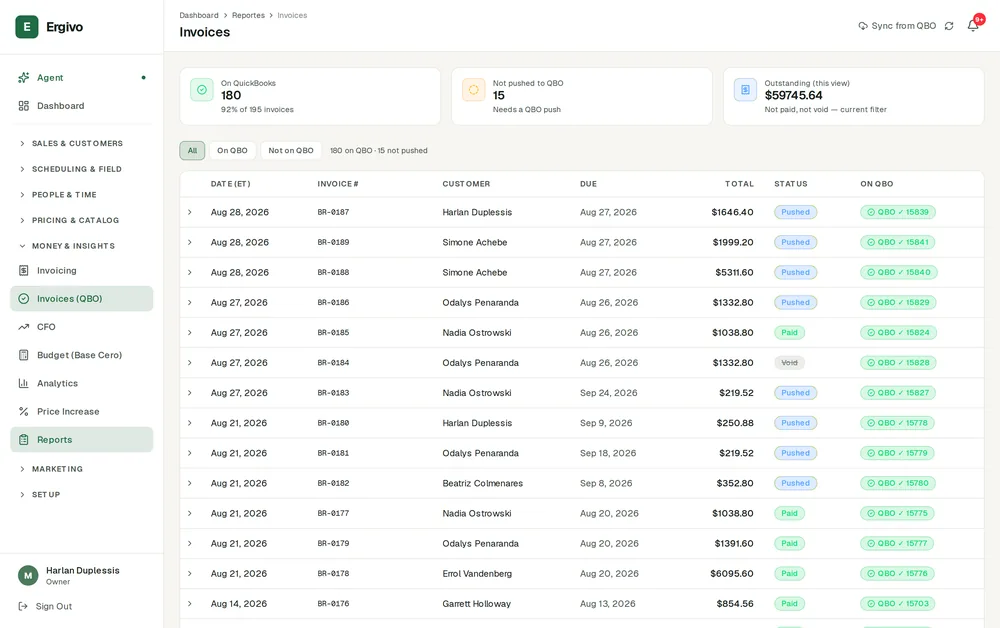 The invoice run, and what QuickBooks has already taken.
